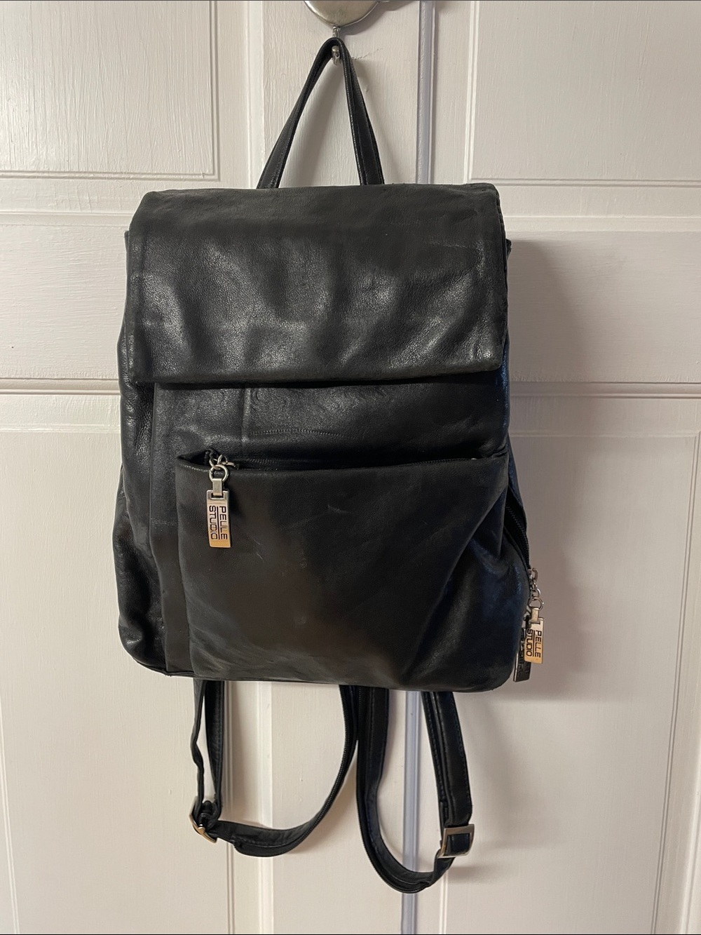 Wilsons Leather Pelle Studio Black Backpack Convertible Sling Cross Body bag